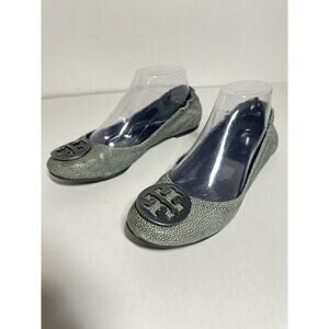 Tory Burch EUC Green Stingray Patterned Leather Reva Slip On Ballet Flat Shoe 7